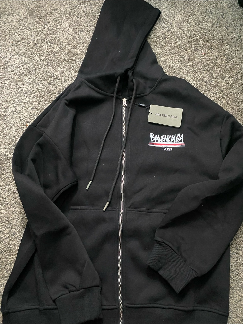 Balenciaga Black Zip Front Hoodie with Logo